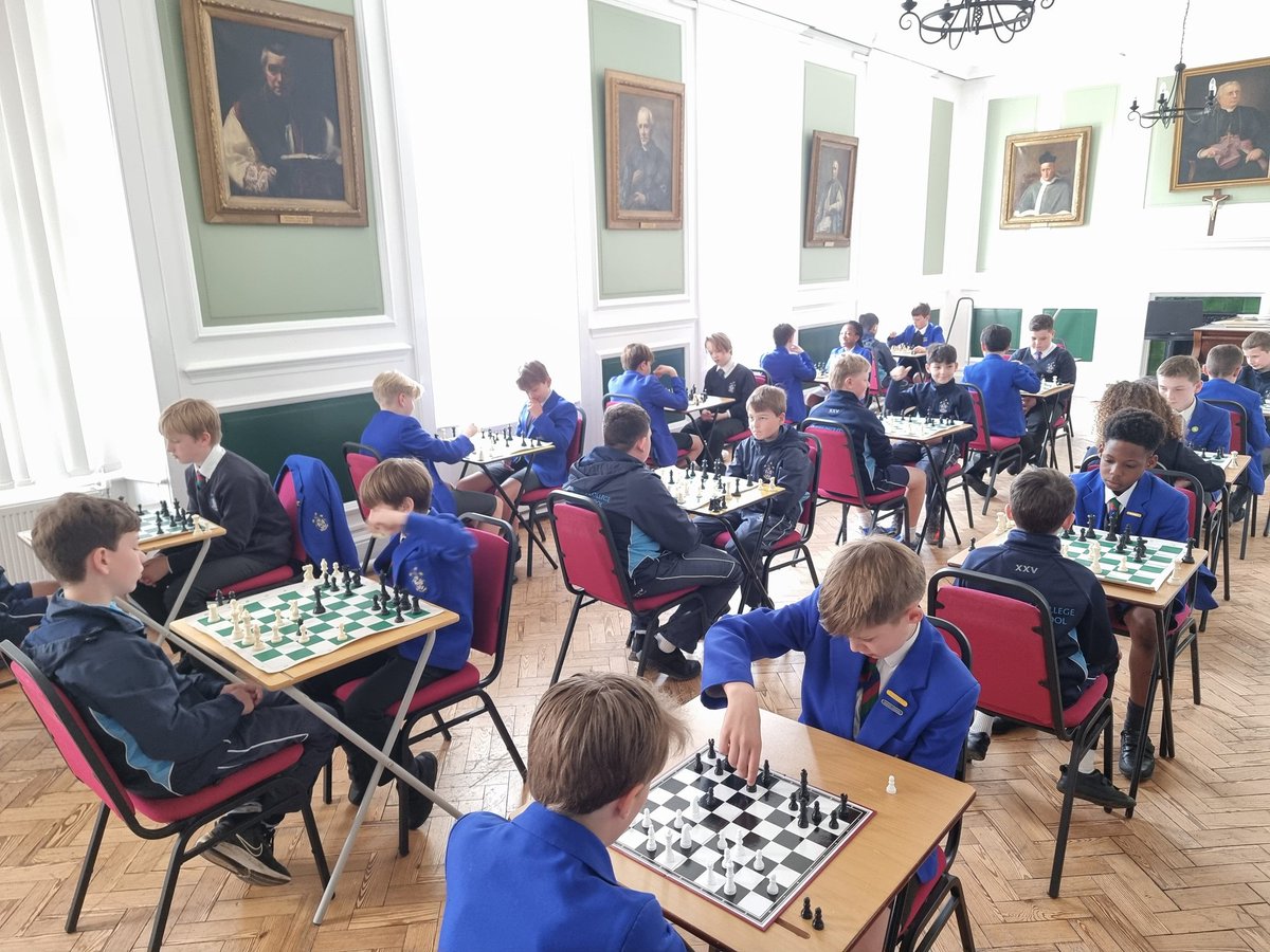StEdmundsPrep's tweet photo. Round 1 of our Chess Tournament! 32 children battling it out to get through to the next round of 16 under the supportive gaze of the ex-presidents. https://t.co/ufYTW8m9EH