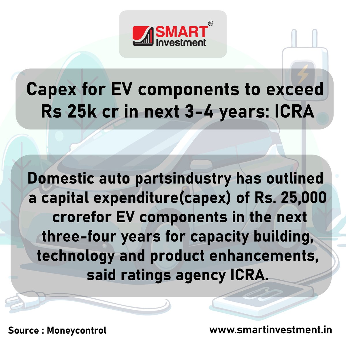 smartinvest25's tweet image. Capex for EV components to exceed Rs 25k crore in next 3-4 years: ICRA
.
Follow For More
.
#evcomponent #EVCar#todaynews#newsfeed#SmartInvestment