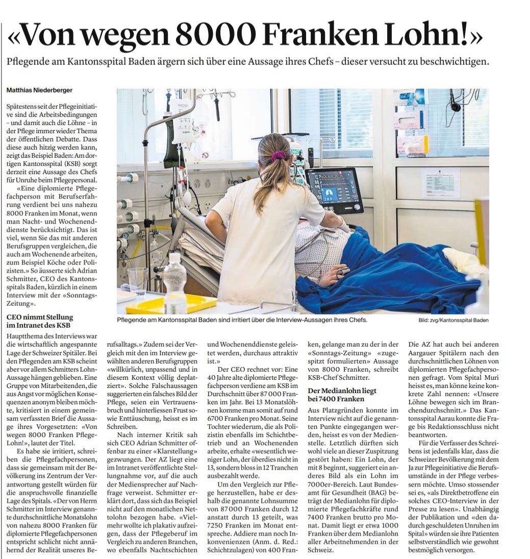 Die jüngsten Äusserungen bezüglich der Pflegelöhne im KSB haben für Aufsehen gesorgt. Als Pflegeverband ist es unsere Pflicht die Fakten richtig zu stellen. Die Infos dazu auf unserer Website: sbk-agso.ch