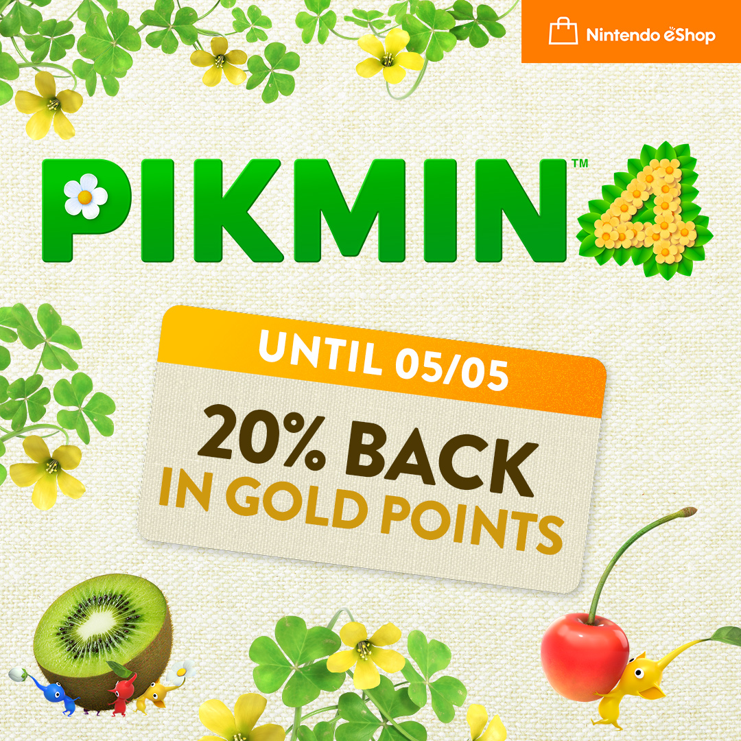 Put a little green back in your pocket with up to €12/£10 back in Gold Points if you buy #Pikmin4 from Nintendo #eShop! Offer available until 05/05: ntdo.com/601942iCh