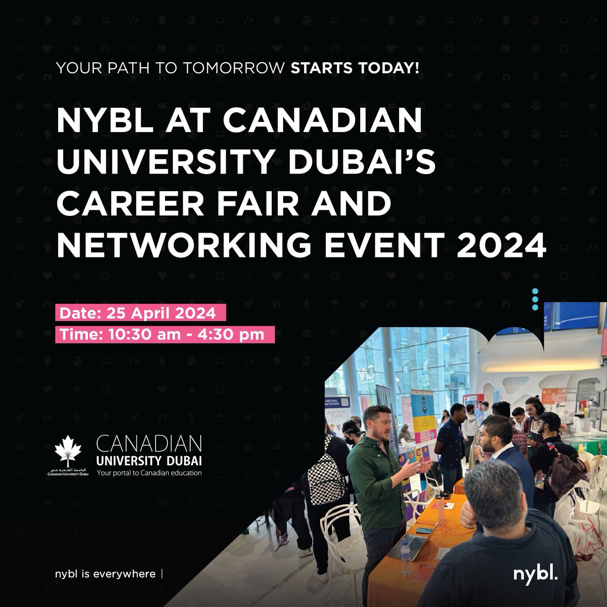 Get ready to meet team nybl at Canadian University Dubai's Career Fair & Networking Event 2024! 💜 Let's connect for everything AI, progressive work culture, opportunities, and fun! Click to learn more: buff.ly/49Z1cLe #nybl_is_knowledge #nybl_is_everywhere #AI #Jobs