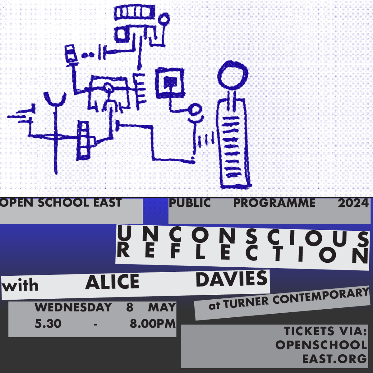 OSE Public Programme: Unconscious Reflection, a collaborative arts-making workshop with Alice Davies 🎨 📆 Wednesday 8 May, 5:45pm - 8:00pm Get tickets: l8r.it/VEwx #OSE #OpenSchoolEast #AliceDavies #KennyMalaNgombe #PublicProgramme #ArtsEducation #ArtTherapy