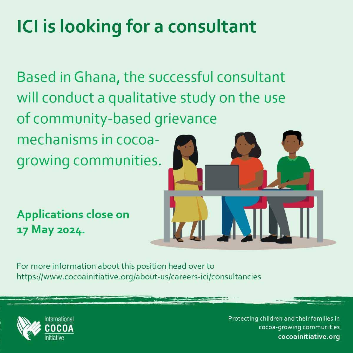 ICI is seeking a consultant to conduct a qualitative study in Ghana, expanding on research done by ICI the consultant will examine how community-based grievance mechanisms can be further improved and implemented sustainably in the longer term. Apply here: bit.ly/49ySwuz