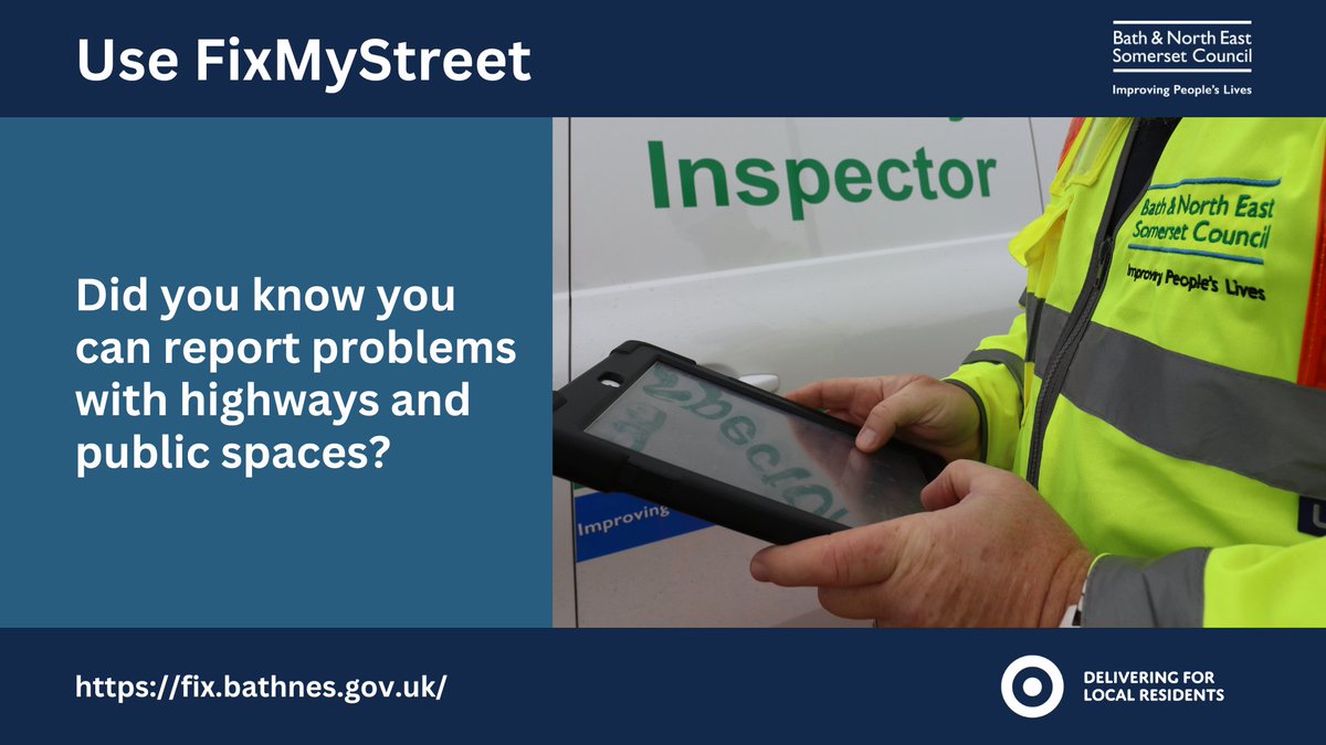 You can report a problem with a street, park or green space to us directly with FixMyStreet. We’ve fixed hundreds of issues in the last month. 👉 fix.bathnes.gov.uk