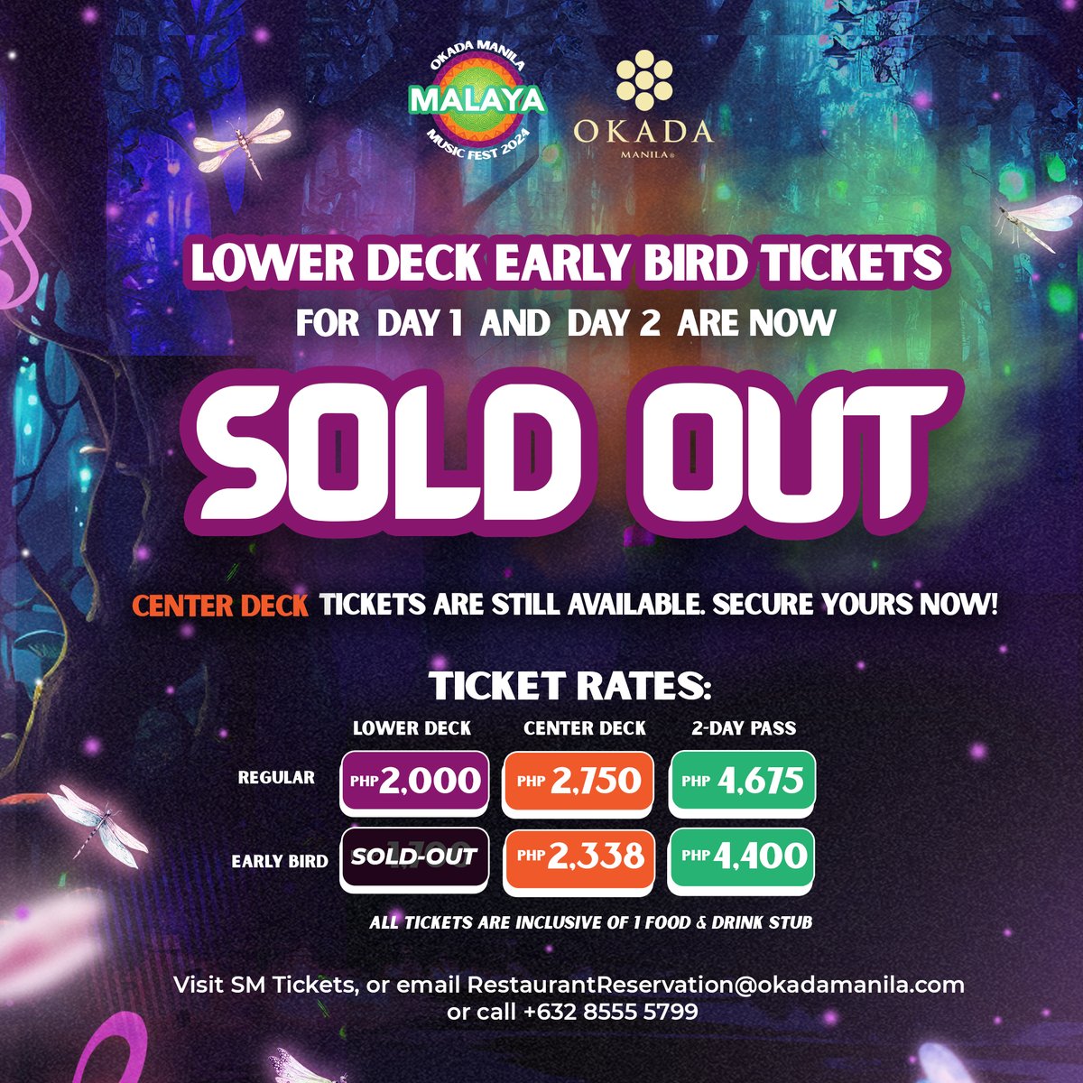 Hurry! Early Bird Lower Deck tickets are sold out, but you can still grab Center Deck tickets for an amazing time at the #MalayaMusicFest2024. Don’t miss out and get yours today. For tickets and inquiries: 🎟️: SM Tickets smtickets.com/events/view/12… 🔗: okdmnl.ph/Malaya2024