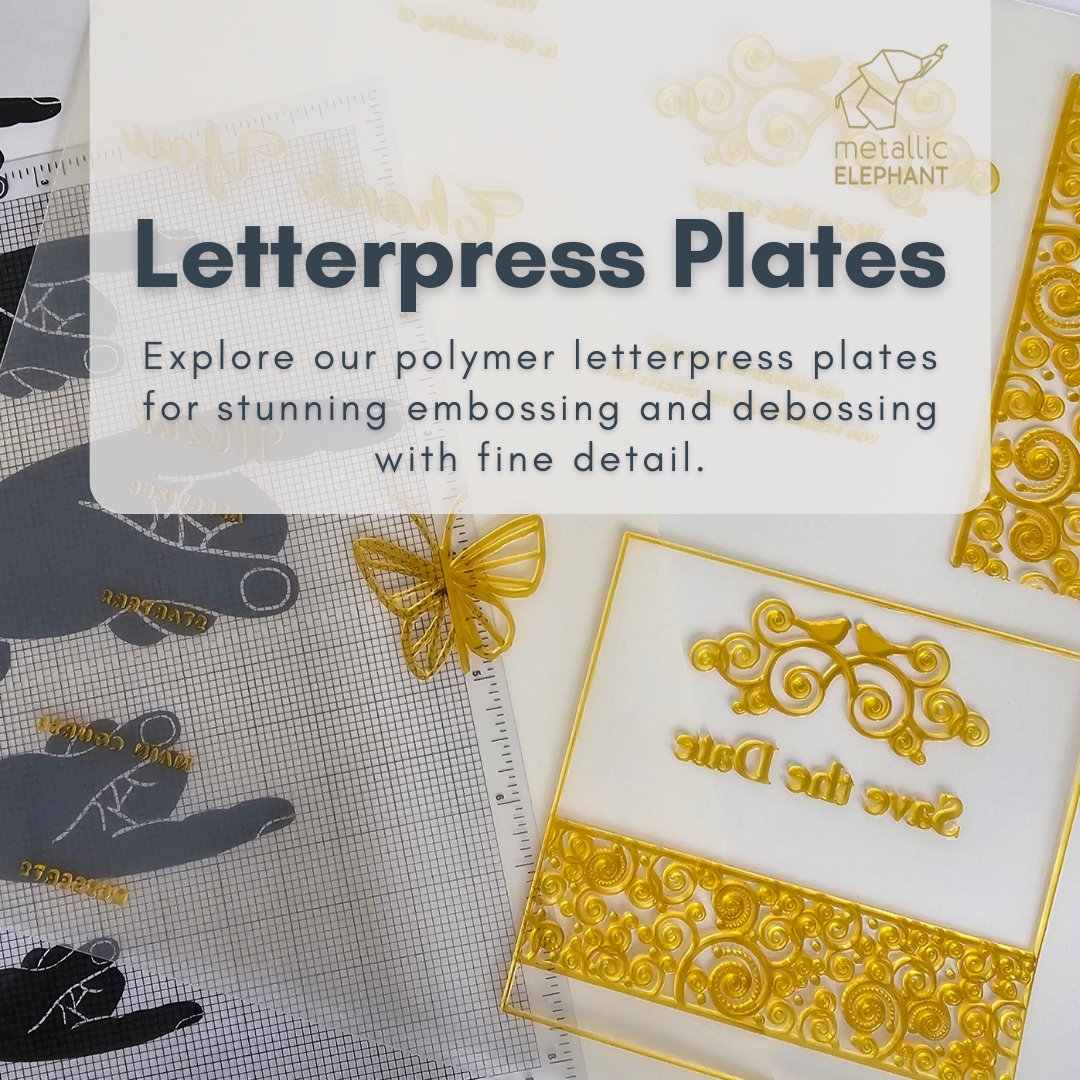 Our in-house team produces 0.95mm and 1.52mm foil backed polymer plates, offering unparalleled precision and innovation. To learn more, visit our website: ow.ly/IkJU50R40jR #PolymerPlates #LetterPressPlates #MakeItShiny #MetallicElephant