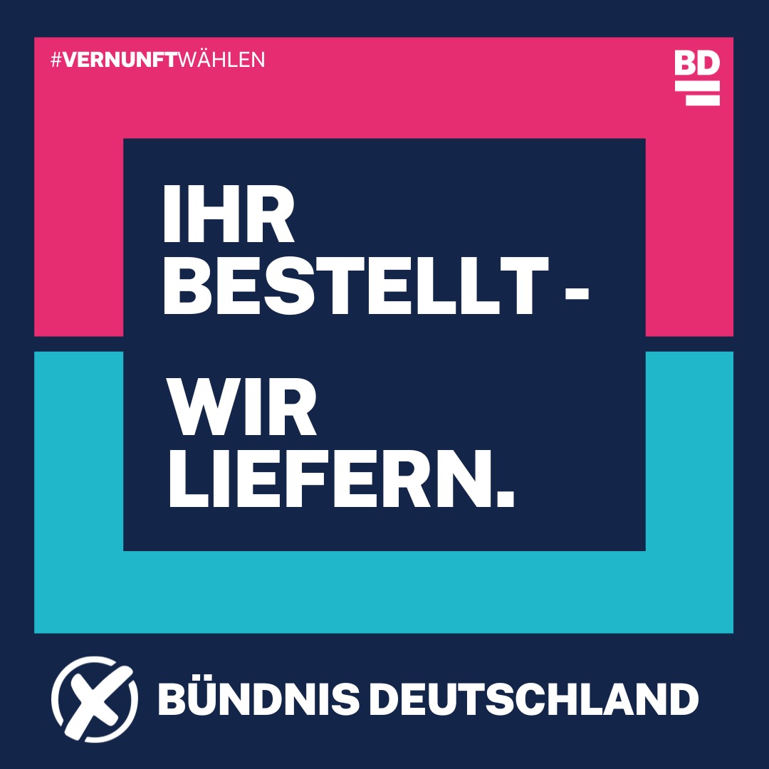 In der Vergangenheit habt ihr politisch etwas völlig anderes bestellt, als euch dann geliefert wurde? Nicht mit uns. Bei uns ist drin, was drauf steht. Am 09. Juni Bündnis Deutschland wählen, wenn ihr endlich wieder vernünftige Politik wollt. #EuropaWahl2024 #BündnisDeutschland