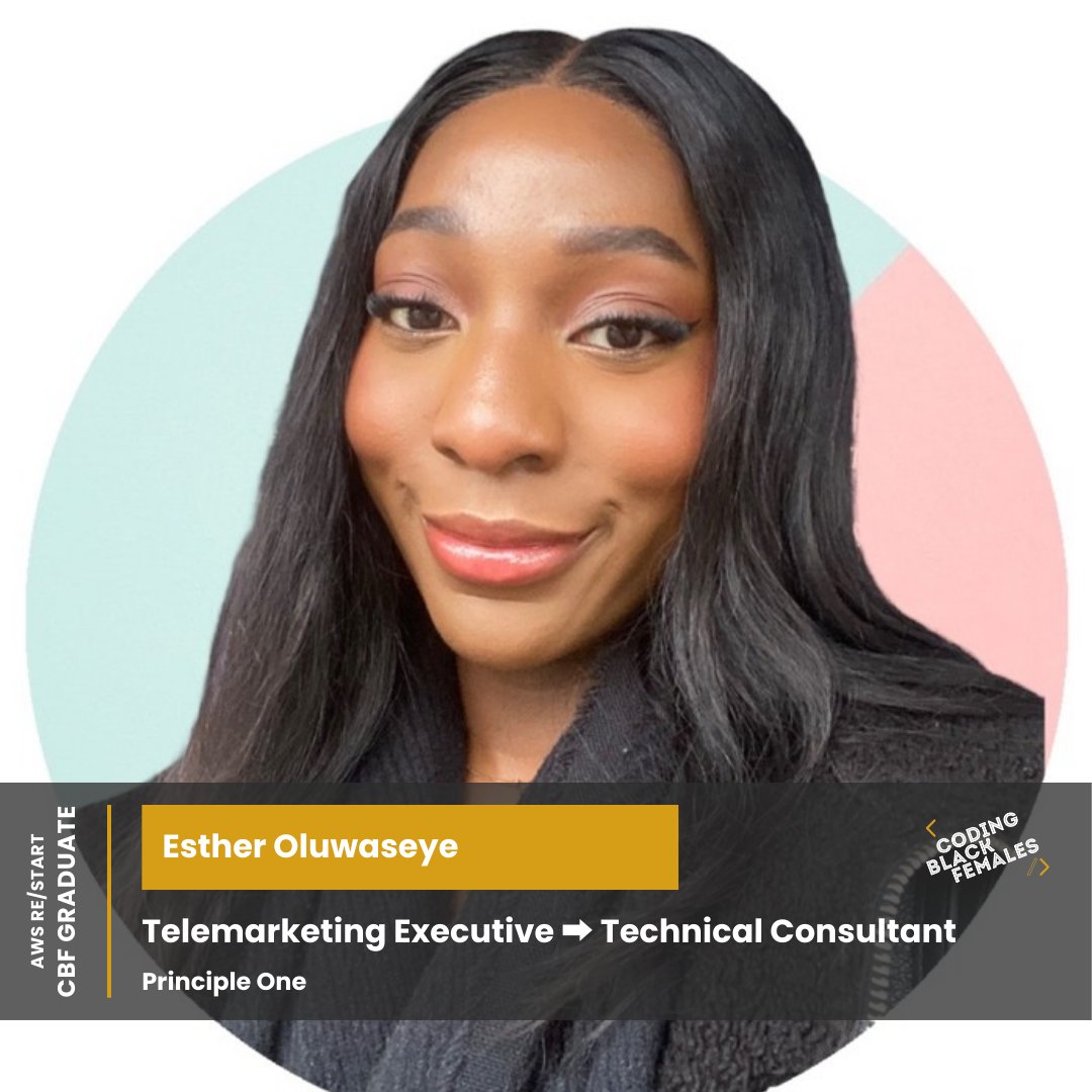 Meet Esther! She's completed her bootcamp journey with CBF and is excelling in her tech career! Join us in congratulating her on this incredible achievement! If you would like to have similar success in your tech career, sign up here: codingblackfemales.com/academy/entryt…