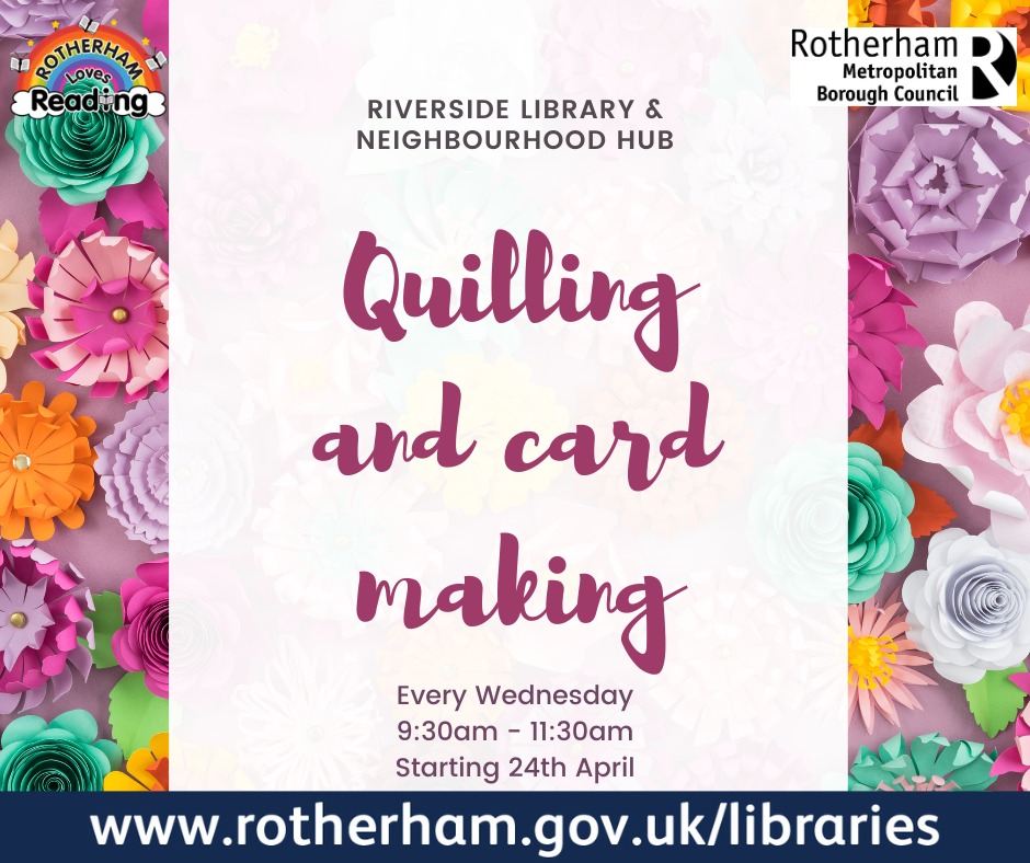 #wednesdaymorning NEW quilling and card making group at Riverside Library & Neighbourhood Hub 

Find out what's on at YOUR local library rotherham.gov.uk/libraries/list…

#loveyourlibrary @RothLibraries