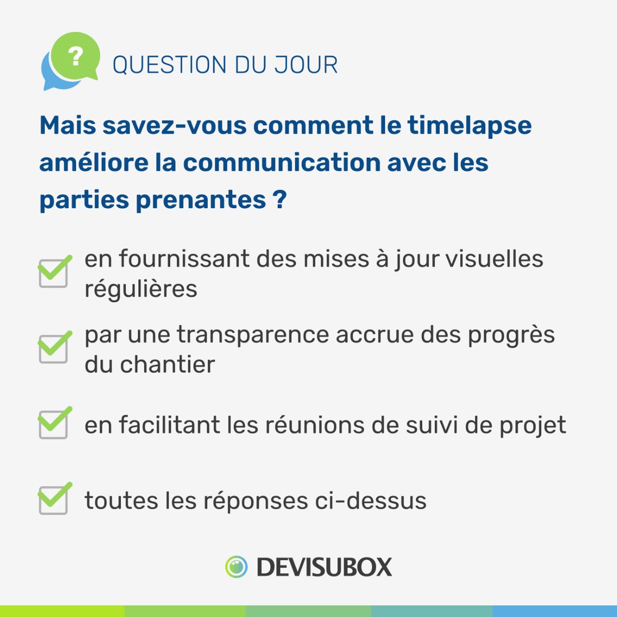 ⚐ 𝐂𝐨𝐦𝐦𝐮𝐧𝐢𝐜𝐚𝐭𝐢𝐨𝐧 𝐚𝐯𝐞𝐜 𝐥𝐞𝐬 𝐩𝐚𝐫𝐭𝐢𝐞𝐬 𝐩𝐫𝐞𝐧𝐚𝐧𝐭𝐞𝐬 : 𝐋𝐞 rôle 𝐝𝐮 #timelapse !

La réponse est en commentaire 💬.