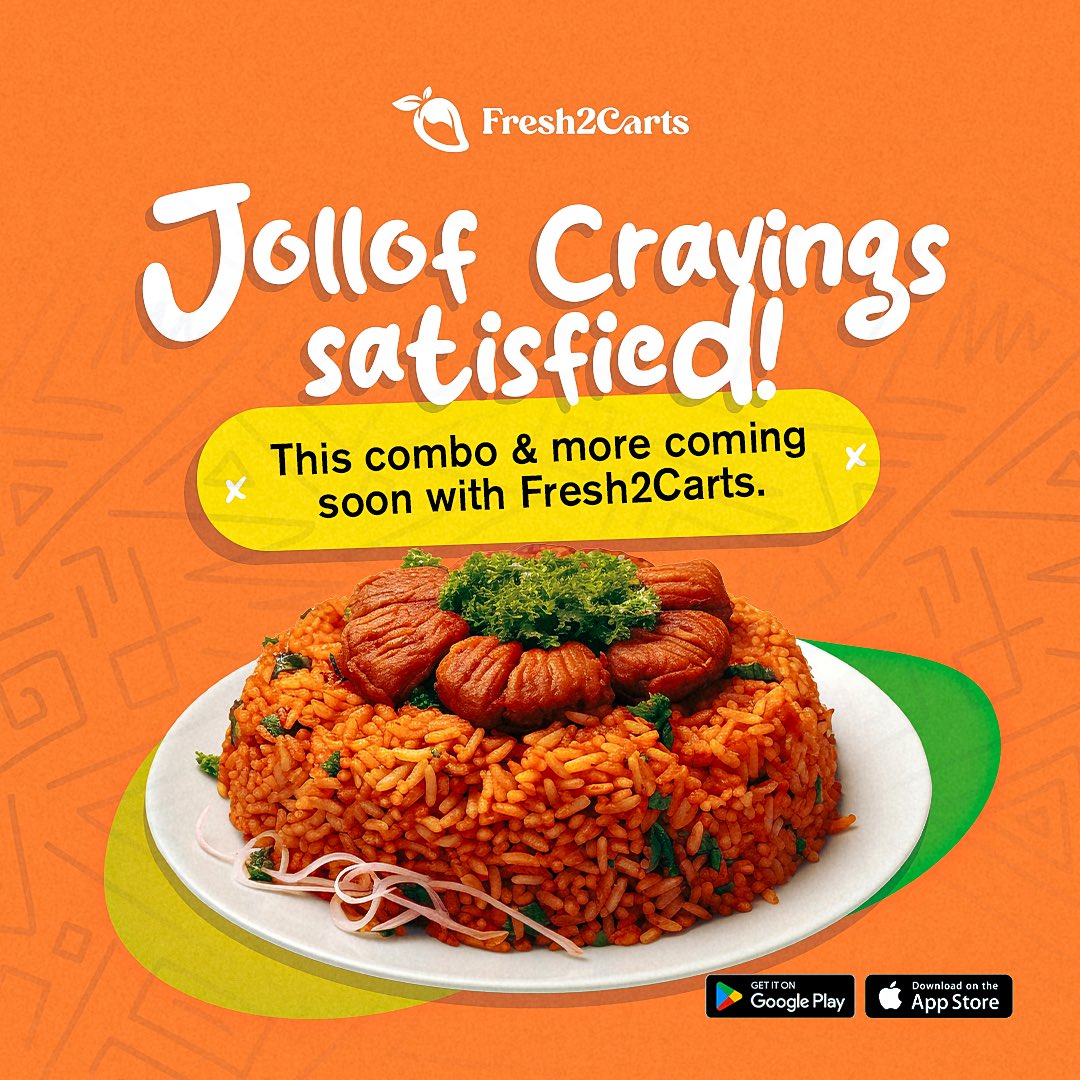 Who else loves a steaming plate of Jollof rice? Fresh2Carts is coming soon, offering delicious and affordable combos like this Jollof rice.

Join the waitlist for exclusive offers!

Join here: bit.ly/3VPnFGP

#Fresh2Carts #GroceryDelivery #LagosLife #TimeSaver