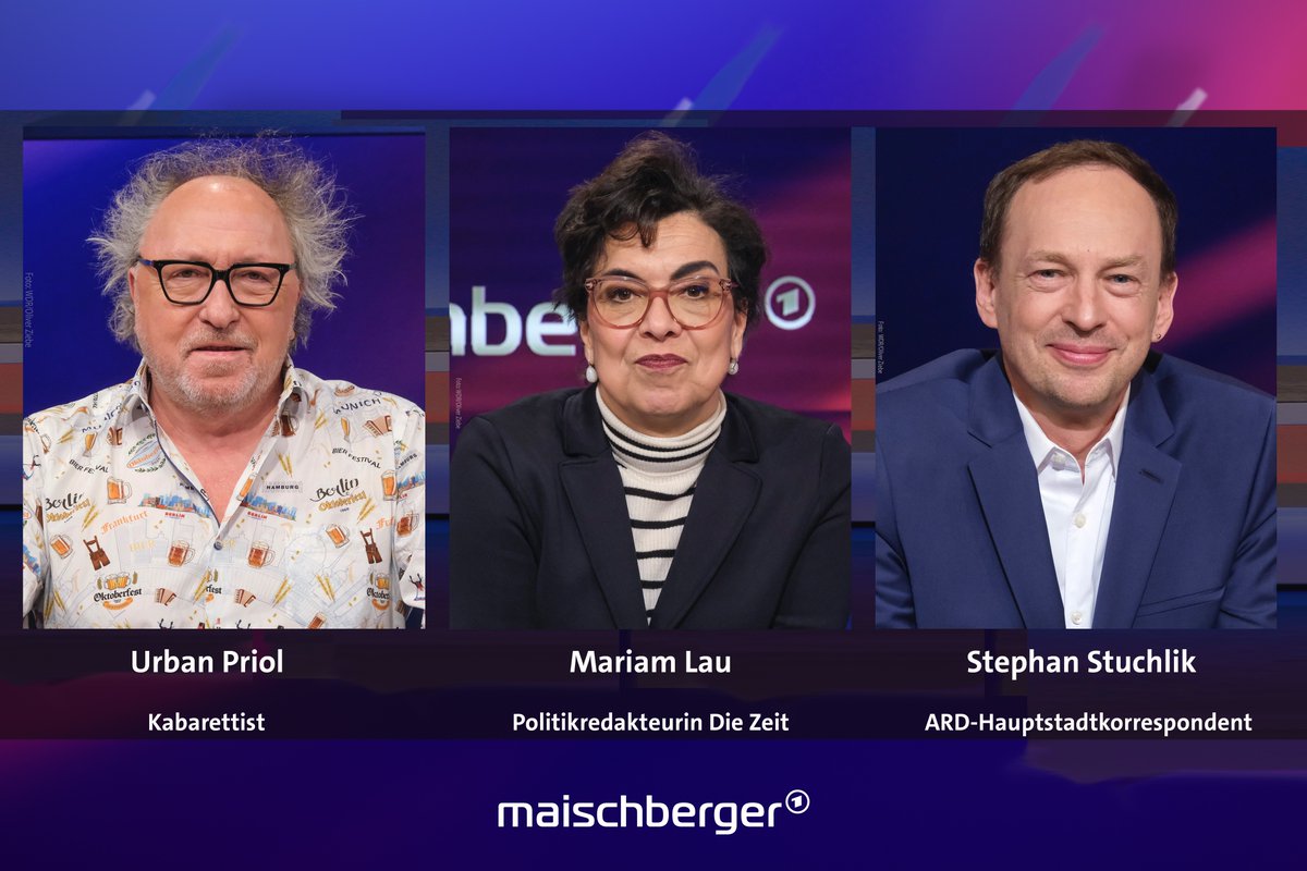 Es erklären, kommentieren und diskutieren heute Abend bei #maischberger der Kabarettist Urban #Priol, der #ARD-Hauptstadtkorrespondent Stephan Stuchlik (@step8step) und die Politikredakteurin der @DieZeit @MariamLau1. 📺 Um 22:50 Uhr | @DasErste