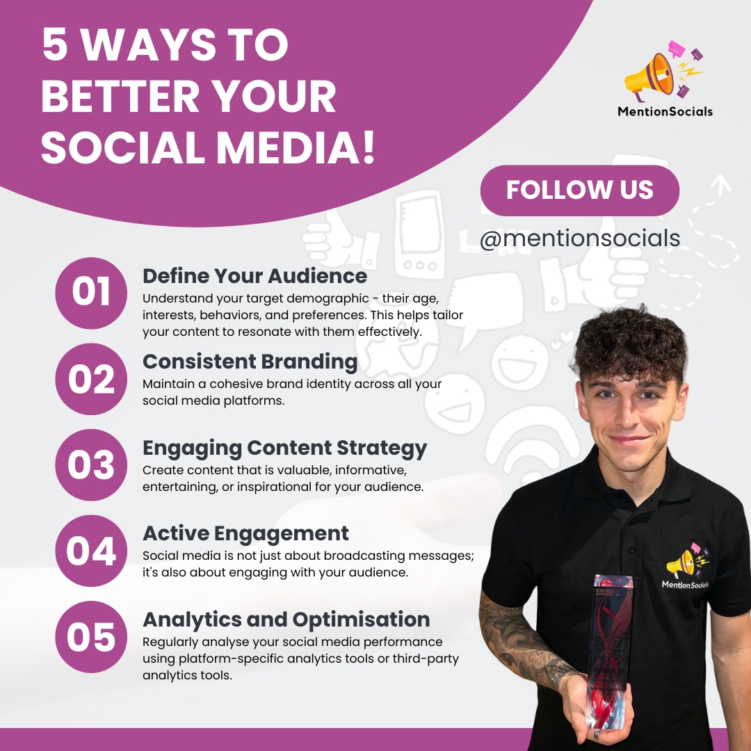 5 ways to better your social media!

Interested in transforming your business's online presence? 

Get in touch today 👇🏻

+44 7735 780659
mentionsocials.com

#socialmedia #socialmediamarketing #socialagency #socialmediastategy #contentcreation