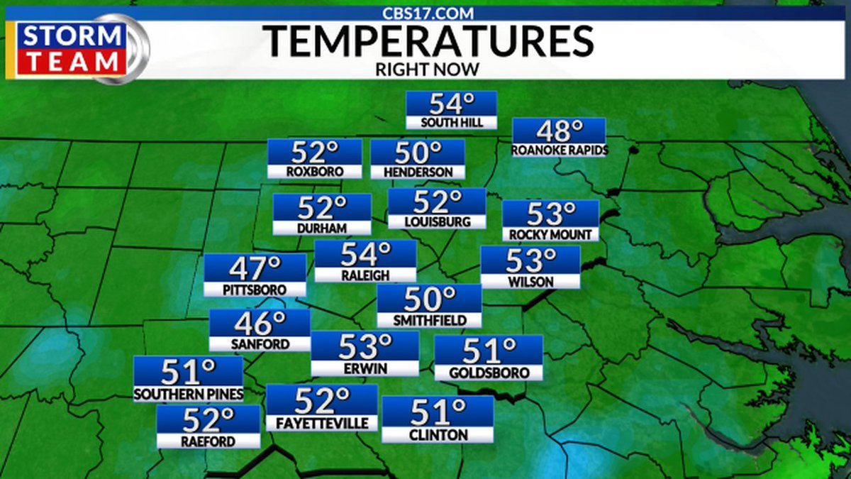 Here are your 5am temperatures for central North Carolina. Tune into #CBS17 for the full forecast -- we're on until 7am