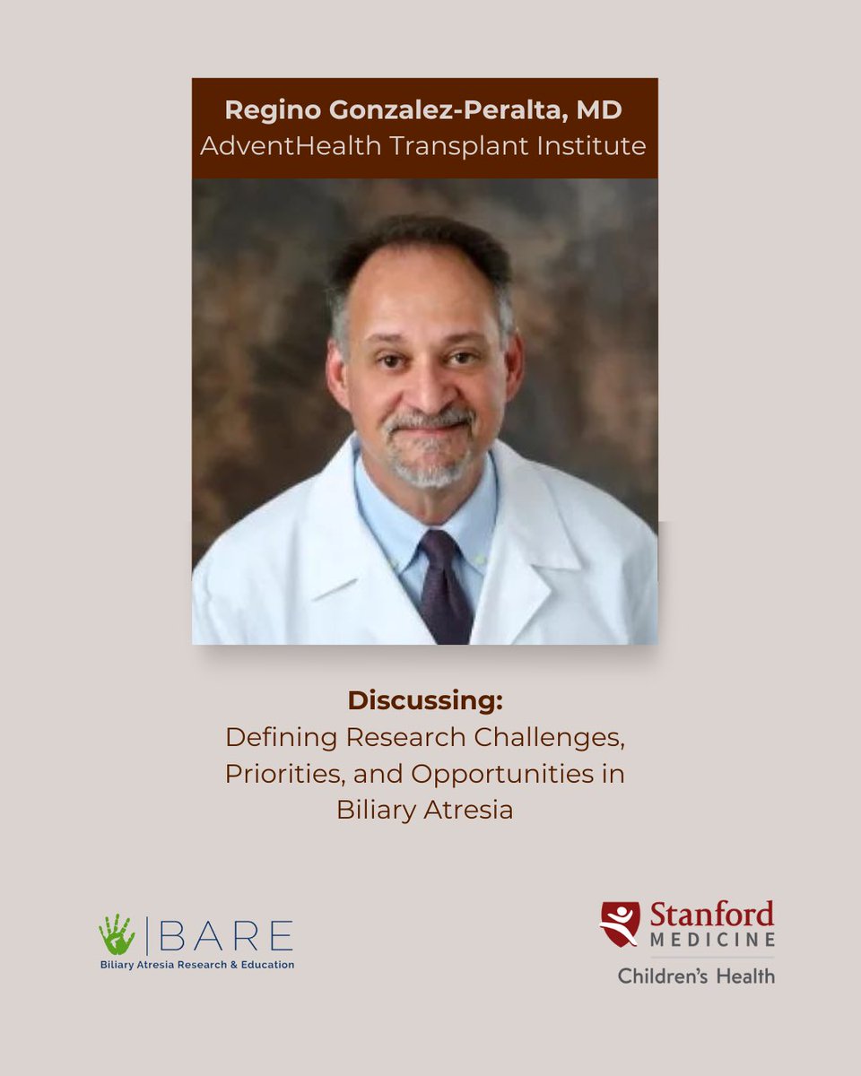 Looking forward to hearing Regino Gonzalez-Peralta, MD from @adventhealth discuss #research challenges, priorities, and opportunities in #biliaryatresia! #BARE2024 #education #BA #community #symposium