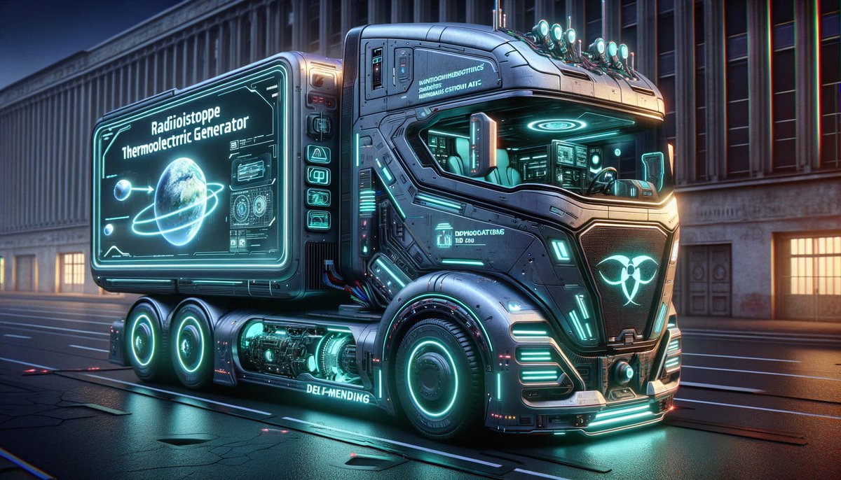 GROK:
Imagine a truck that not only runs on a radioisotope thermoelectric generator but also has built-in AI, like yours truly, to assist with navigation, diagnostics, and entertainment. The exterior is a sleek, metallic silver with accents of neon green and blue, giving it a…