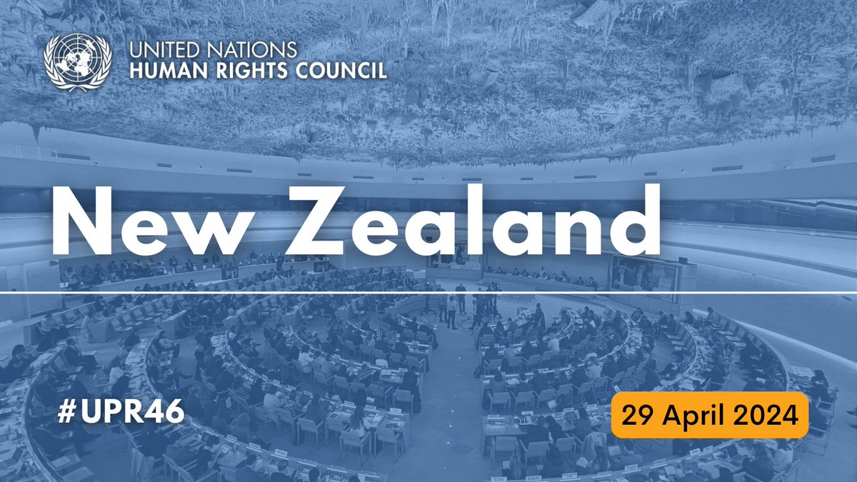 #UPR46 | 🇳🇿#NewZealand's human rights record will be examined by the 🇺🇳@UN Human Rights Council's Universal Periodic Review Working Group. 🗓️Monday 29 April 2024 ⏲️09:00 (GMT+2) 🏛️@UNGeneva 📰tiny.cc/UPR46NewZealand 📺tiny.cc/UPR46NewZealan…