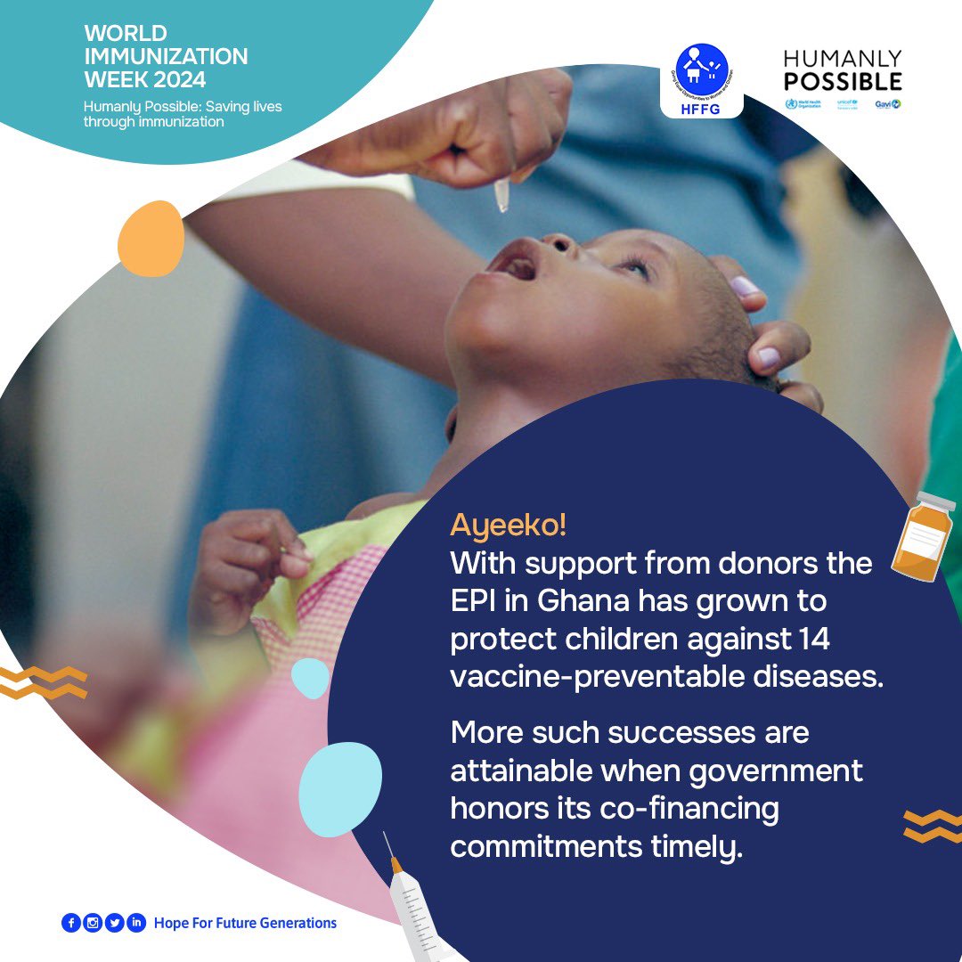 Ayeeko! 🇬🇭 With support from donors the EPI in Ghana has grown to protect children against 14 vaccine-preventable diseases. #ImmunizationWeek #FAIRProject #Vaccines4Life #LongLifeForAll #ImmunizeGH