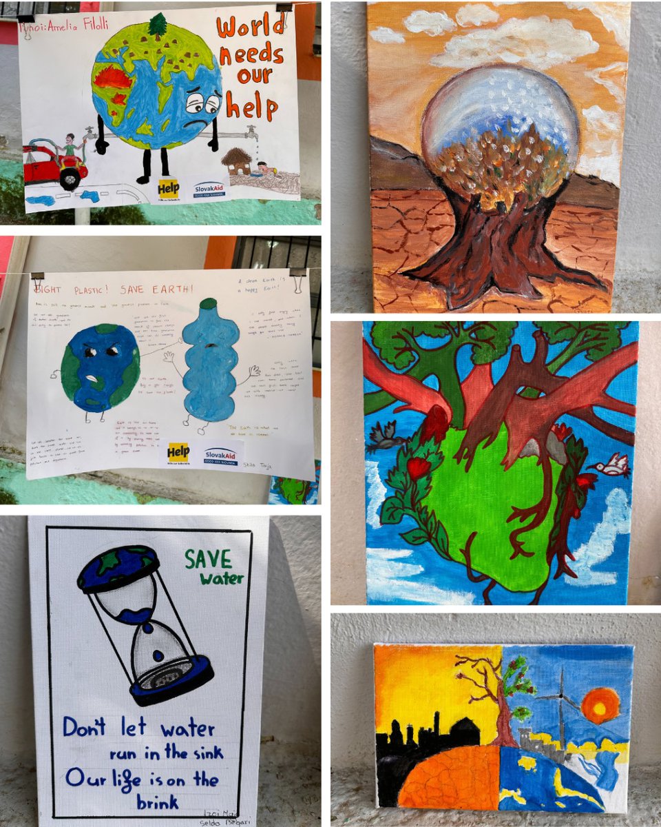 🌍Exhibition of students' artwork on environmental protection & caring for our planet. The exhibition was part of an awareness campaign in schools for #EarthDay24 @helpinalbania organised the art exhibition with 'Selman Meta' Primary School in Bërzhitë with @SlovakAid funding