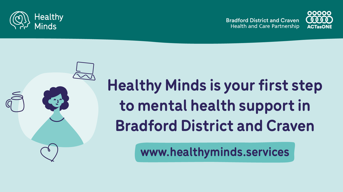 Healthy Minds is your first step for mental health support in #Bradford and #Craven. ➡️Use the ‘Support finder’ to help you find the right services ➡️Find mental health support across Bradford and Craven ➡️Get mental health tips healthyminds.services #HealthyMindsBDC