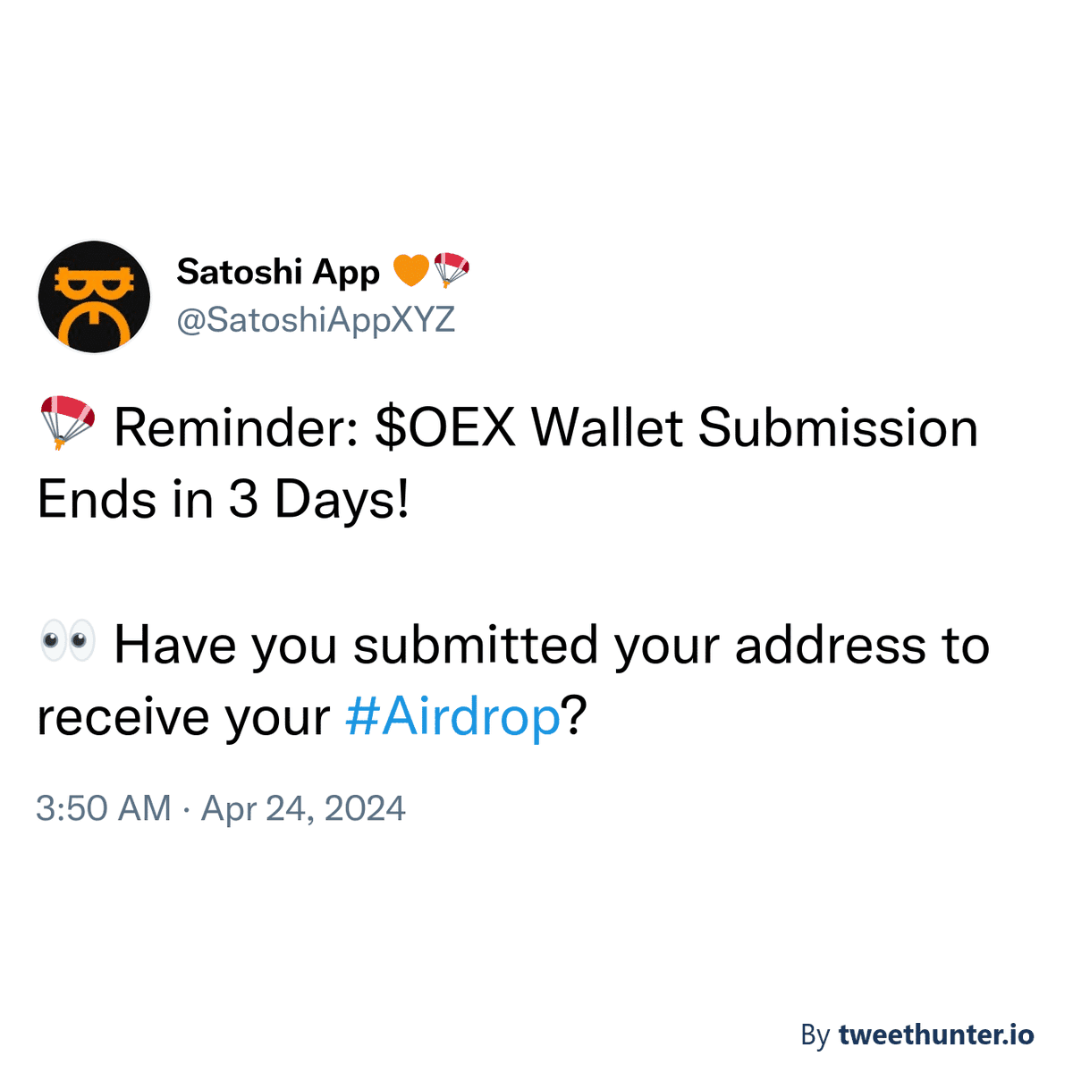 TweetHunterIO's tweet photo. @mattjooe @SatoshiAppXYZ Here’s your screenshot. Want to grow on 𝕏? Check out https://t.co/g68yBgxFbT. https://t.co/iFG7wizTtC