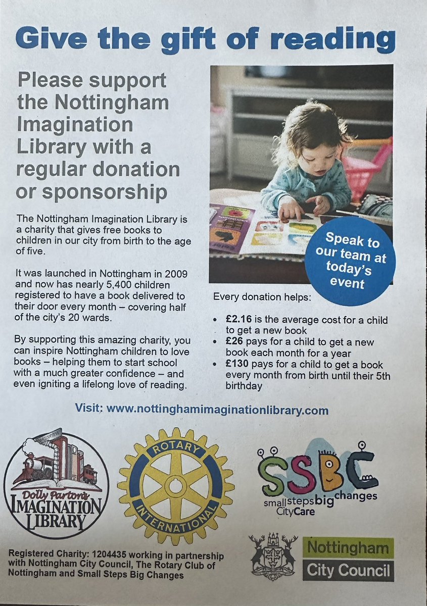 Lovely morning with local businesses promoting the Nottingham Imagination Library, 3rd biggest in the UK. Massive credit to @CllrDavidMellen @CllrBarnard for their work on this & Nottm Rotary Club & SSBC - Sign up to help/donate at nottinghamimaginationlibrary.com