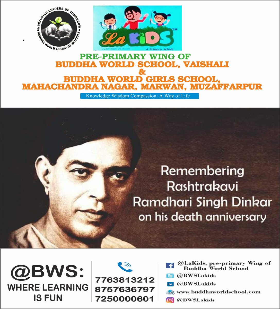 Remembering Rashtrakavi Ramdhari Singh Dinkar on his death anniversary. #rashtrakavi #RamdhariSinghDinkar #dinkar #poet #hindi #bws #wherelearningisfun @sarikamalhotra2 @Krish_Vaishali