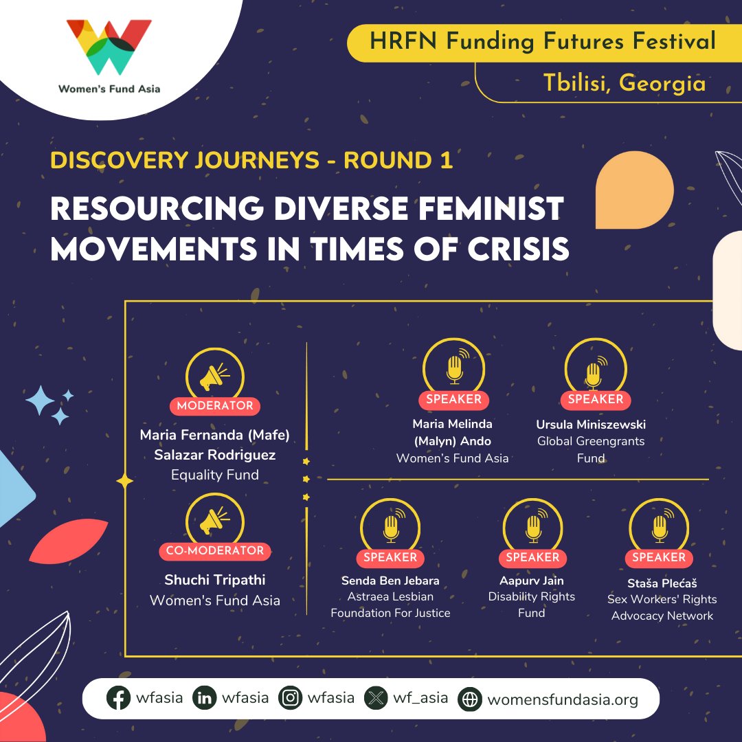 Join us for a panel discussion at @hrfunders's Funding Futures Festival that aims to reflect on how the funding ecosystem is responding to #FeministMovements during times of crisis. 📆 Thursday, April 25, 2:15-3:45 PM Georgia Time 🏘️ Event Room 2, Rooms Hotel #FeministFunding