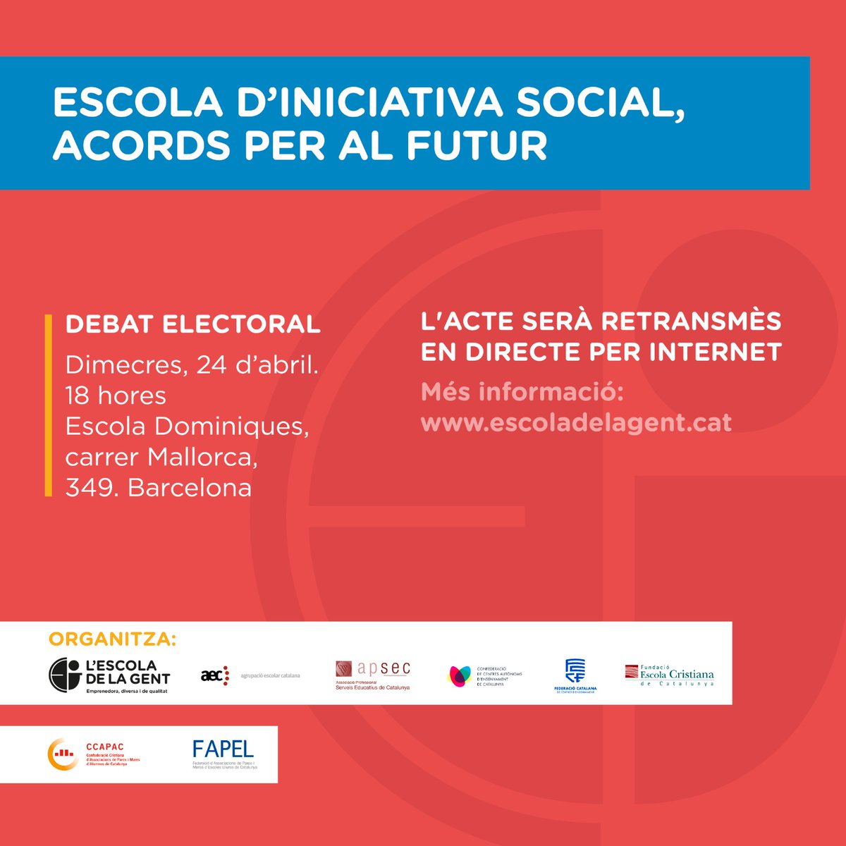 A partir de les 18 hores es podrà seguir el debat electoral en el següent link:
➡️youtube.com/watch?v=aw9S6F…