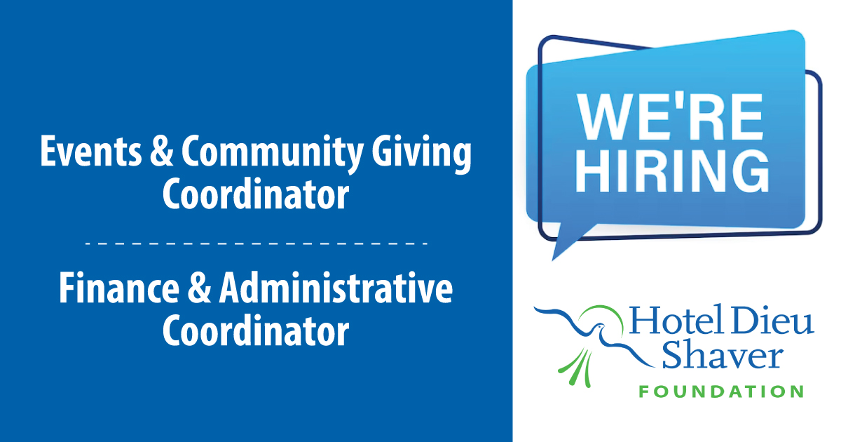 Hotel Dieu Shaver Foundation has 2 exciting opportunities to join their team! Events & Community Giving Coordinator ➡️bit.ly/HDSFoundation_… Finance & Administrative Coordinator ➡️bit.ly/HDSFoundation_…