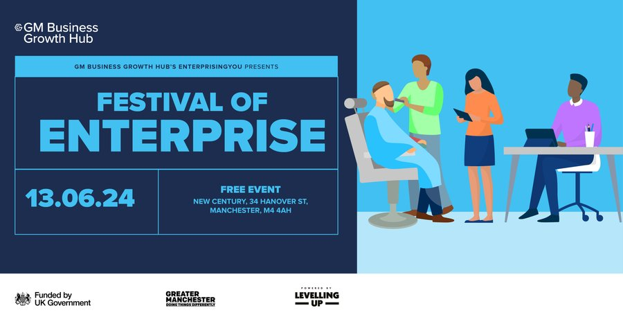 🎉Join the 2024 Festival of Enterprise hosted by @bizgrowthhub on 13 June at New Century! Experience dynamic speakers, networking, and live music celebrating entrepreneurship in #GreaterManchester. 🎟️Book your FREE ticket now:businessgrowthhub.com/festival-of-en… #UKSPF