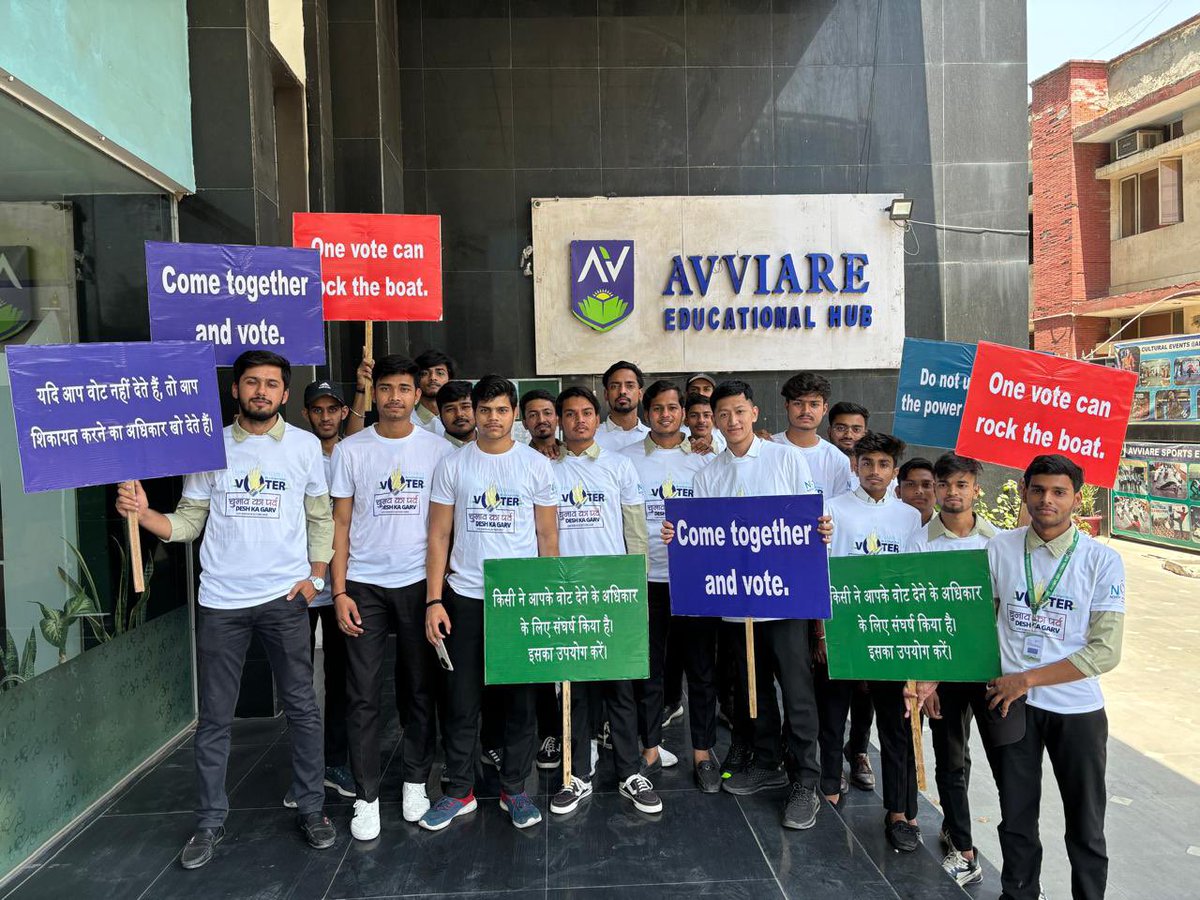 lalit_thukral's tweet photo. Noida Apparel Export Cluster is running a Voting Awareness Campaign in Noida as part of its social and statutory responsibility. A two-day roadshow was organized where students of T-series Institute & Avviare Educational Hub located in Noida did the Roadshow at different locations of Noida requesting people to cast their vote. The students also take an oath to vote themselves and will also take their family members with them to vote. Youth plays a great role in nation-building. It has  the power to help a country develop and move towards progress. They also determine the future of the country. @PMOIndia @myogiadityanath @dmgbnagar @noidapolice @CeoNoida @CeoYeida @noida_authority @dr_maheshsharma @PankajSinghBJP @DhirendraGBN @RakeshSachan_ @ChiefSecyUP @rituias2003 @TSeries @HubAvviare