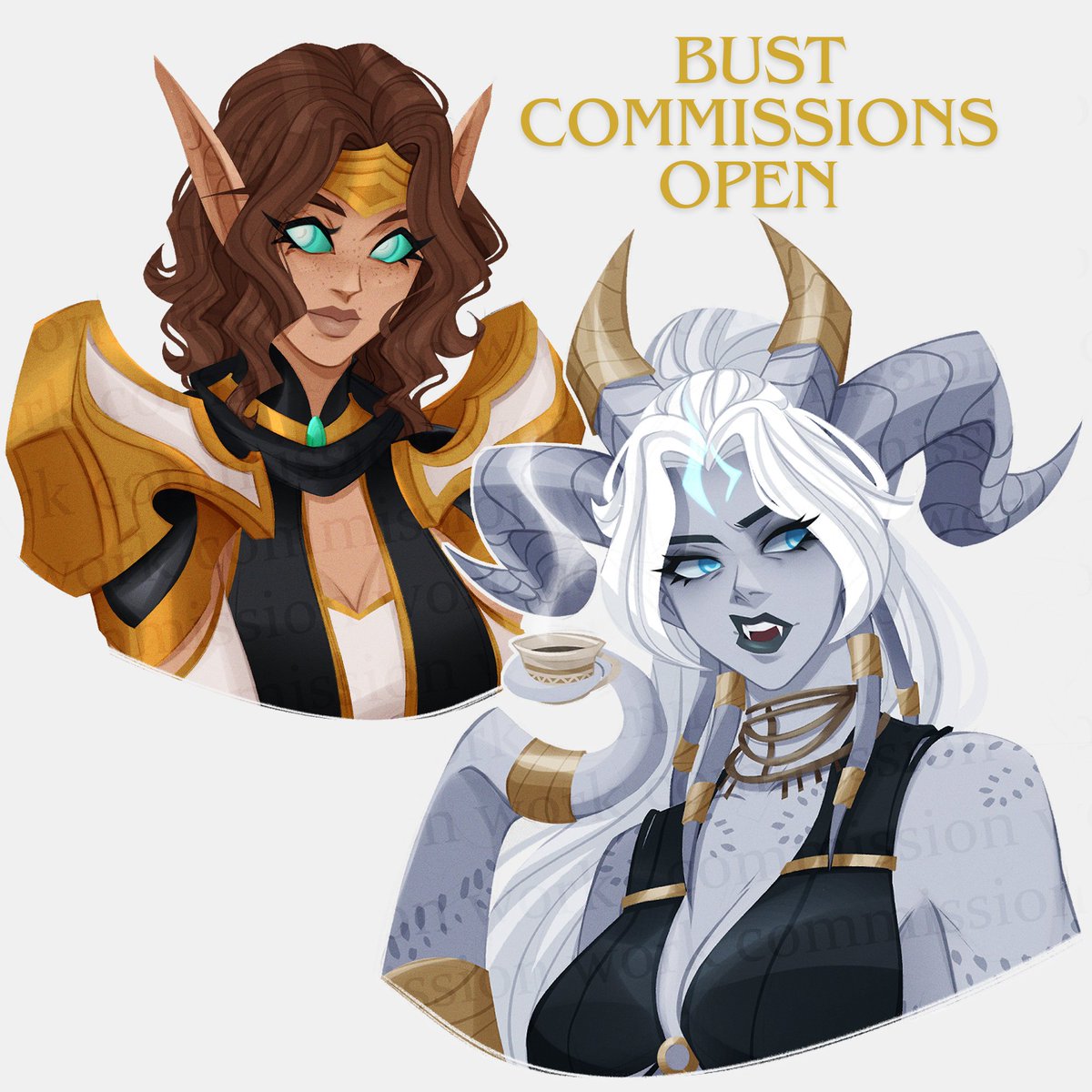 Hello again everyone! My bust comms is open again! 
Price starts at $30 and maxes at $50 (Depending on the overall detail and complexity)

10 slots available ^^ 

retweets are appreciated 💖

#commissionsopen #commsopen #commstwt #DnDcharacter #DnD #FFXIVART #fantasycharacter