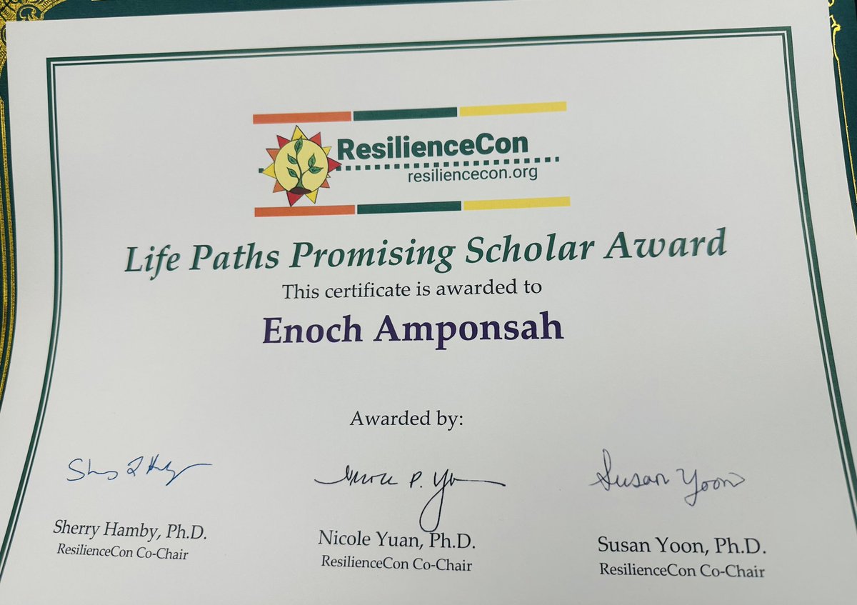 realmramponsah's tweet photo. Last week I shared insights into my research findings at the Resilience Conference in Nashville. 

Great to have won the Life Path Promising Scholar Award at the conference as part of my contribution to ending violence against women and children through strength-based work. https://t.co/JaioWlzlNm
