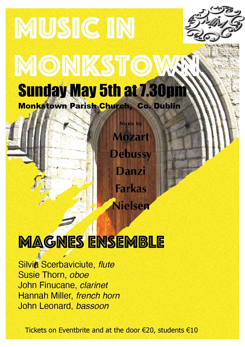 Tickets on sale for the next MiM Concert - presenting the Magnes Ensemble, May 5th! eventbrite.ie/o/music-in-mon… #classicalmusic #dublin #monkstown