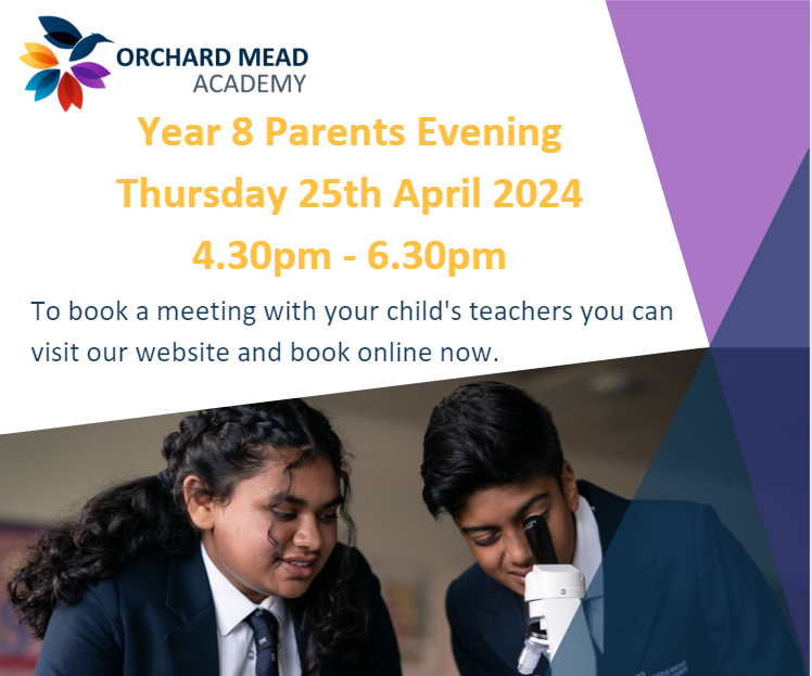 Tomorrow is our Year 8 Parents Evening. If you would like to book a meeting with your child's teachers, please visit our website and book online now.