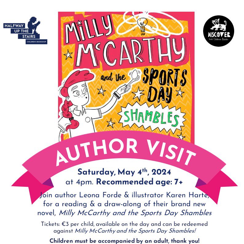 We have 2 really exciting events next week! @SheenaDempsey will be signing copies of Pablo & Splash at 4pm on Thurs 2nd May (after her Sold Out Comic Book Workshop!) @leonaforde1 & @KarenHarte will be here to celebrate the latest in the Milly McCarthy series at 4pm on Sat 4th May