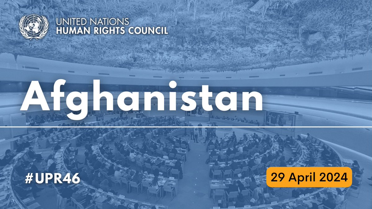 گزارش حقوق بشر #افغانستان🇦🇫 توسط گروه کاری بررسی دوره ای جهانی شورای حقوق بشر سازمان ملل🇺🇳 (@UN_HRC) متحد مورد بررسی قرار خواهد گرفت. 🗓️ دوشنبه، ۲۹ اپریل سال ۲۰۲۴ ⏲️ ۳۰: ۱۴ (به وقت ژنیو، GMT +2 hour ) 📰tiny.cc/UPR46Afghanist… 📺tiny.cc/UPR46Afghanist… #UPR46