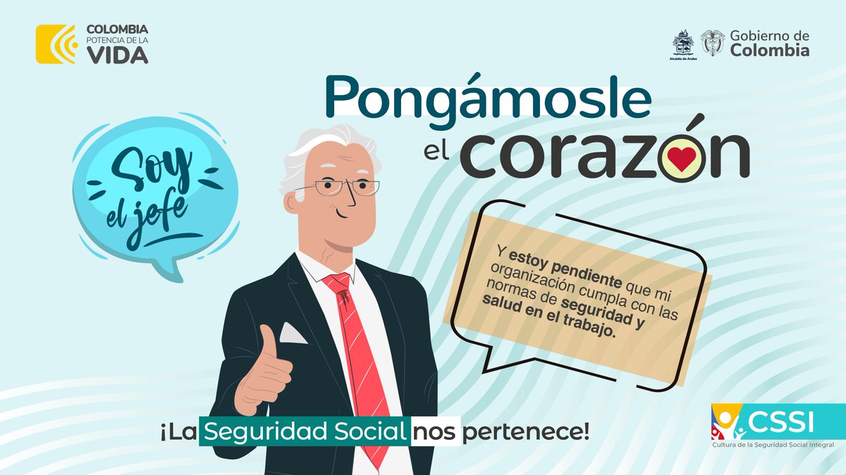 #SeguridadSocial || La seguridad y salud en el trabajo son indispensables para minimizar o eliminar el riesgo de sufrir accidentes o enfermedades relacionados con el trabajo.
#AlcaldíadeAndes #GermánVélezAlcalde #pongamosleelcorazon #culturadelaseguridadsocial
