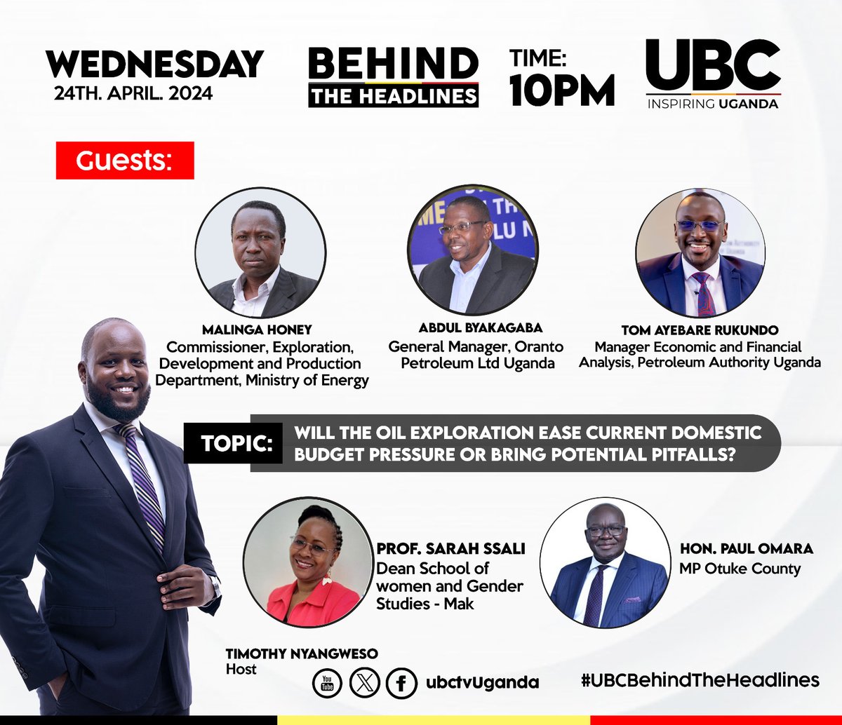 ⏱️ Set your alarms for 10 pm tonight! 📺 @PAU_Uganda represented by @Ayebare_Rukundo, Manager, Economic and Financial Analysis at @PAU_Uganda will be part of tonight's #BehindTheHeadlines segment on @ubctvuganda discussing: 'Will Oil Exploration Ease Domestic Budget Pressure…