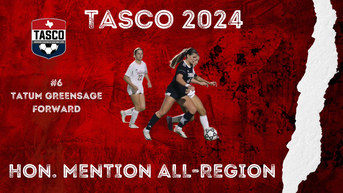 Congrats @GreensageTatum on a great season and being selected by @tascosoccer for Honorable Mention All-Region! We are so proud of you! ❤️🩶🦬