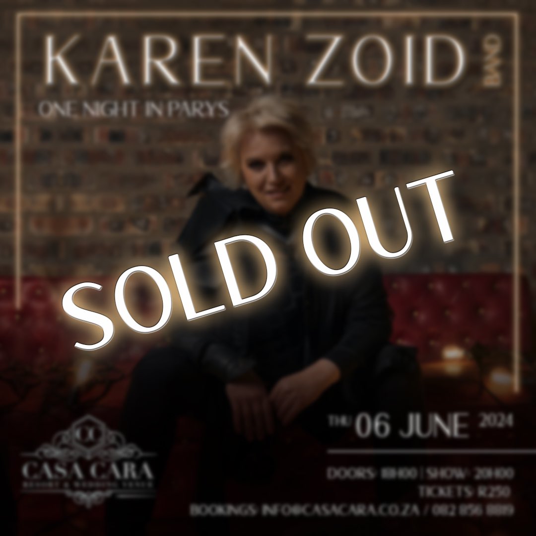 karenzoid's tweet photo. Thrilled to announce that our show in Parys @casacararesort is SOLD OUT! Thanks so much for the support beautiful people!!
Other Free State dates in June include Welkom and Bloem. #goldfieldscasino @wietzdb1 @wietzbaden_brauhaus
All ticket links in my linktree. #clickinbioβοΈ https://t.co/0PJGoCmyWX