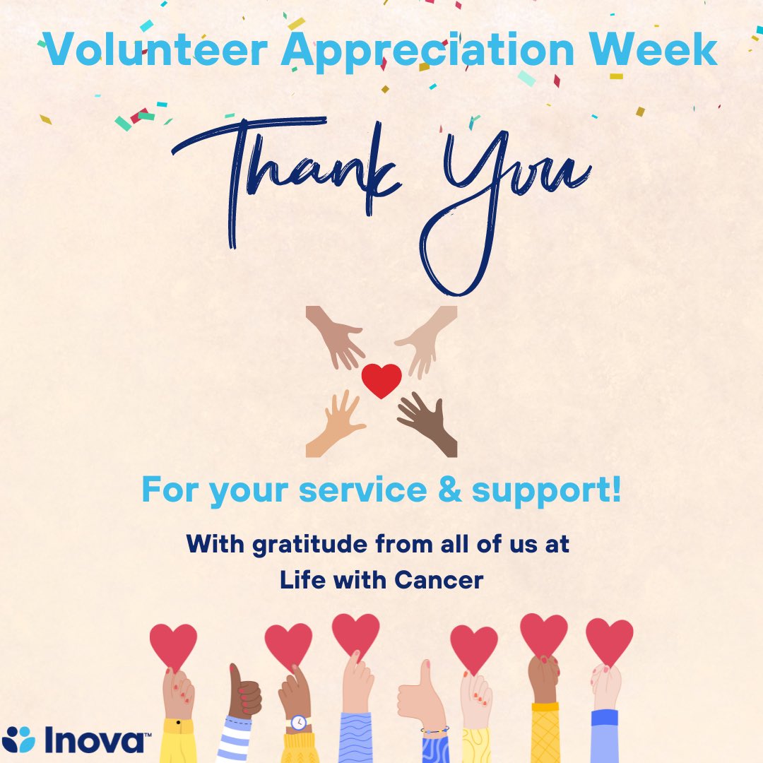 LifewithCancer's tweet image. ￼It’s #VolunteerAppreciationWeek! We express gratitude to all our past and present volunteers for generously giving their time and skills to support those impacted by cancer in our community. We're thankful for their service every day!  A thank you from all of us @LifewithCancer