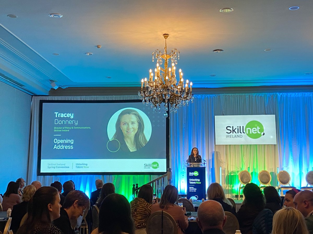 ''Unlocking talent means helping businesses and individual realise their full potential. We are developing skills and talent to fuel innovation and help Irish businesses thrive'' @TraceyDonnery Director of Policy and Communications opens @SkillnetIreland Convention today in the