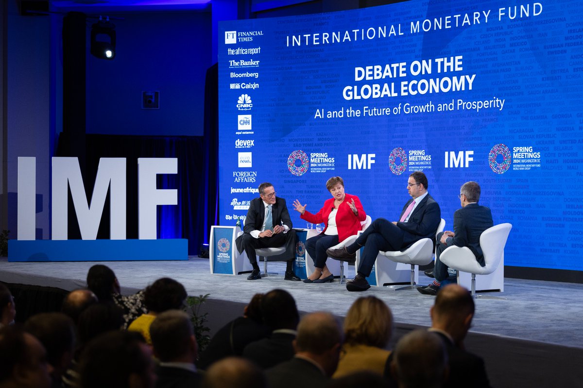 Last week, @DAcemogluMIT joined the @IMF #GlobalEcon debate on the macroeconomic implications of AI, in conversation with @KGeorgieva, @ianbremmer, @OmarSAlolama, and @richardquest. Watch the recording here: meetings.imf.org/en/2024/Spring…