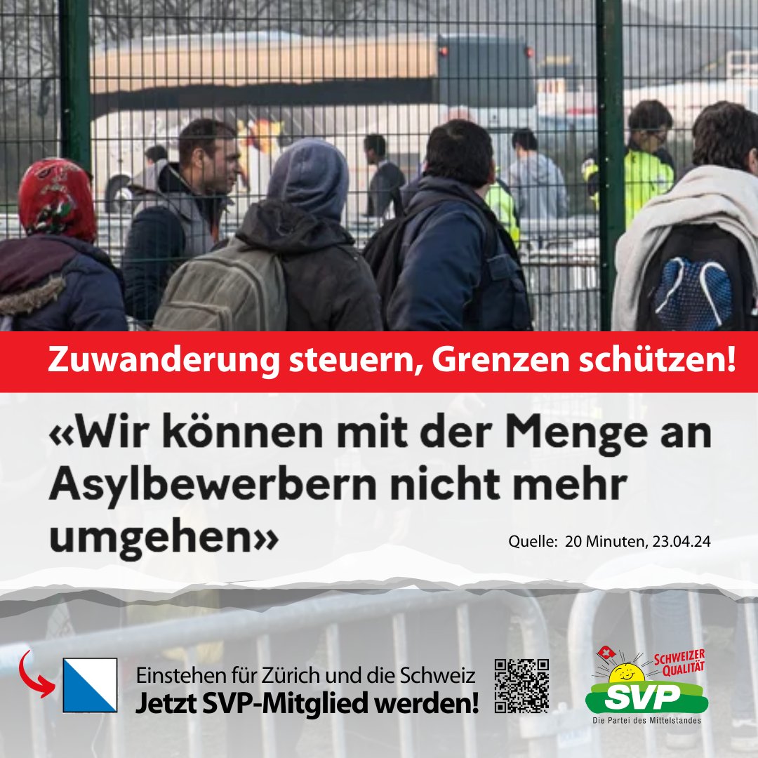 𝐙𝐮𝐰𝐚𝐧𝐝𝐞𝐫𝐮𝐧𝐠 𝐬𝐭𝐞𝐮𝐞𝐫𝐧, 𝐆𝐫𝐞𝐧𝐳𝐞𝐧 𝐬𝐜𝐡ü𝐭𝐳𝐞𝐧! 🚨 2023 wurden 30'223 Asylgesuche in der Schweiz gestellt, dreimal mehr als noch im Jahr 2020. Die Aufnahmequote für Asylsuchende wurde im Kanton Zürich innert kurzer Zeit von 0,6 auf 1,3 Prozent erhöht. Eine…