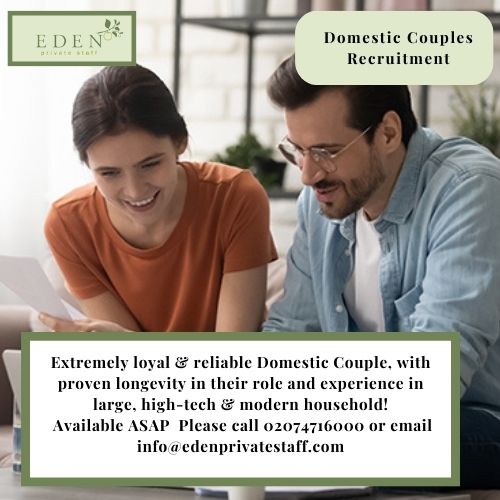Domestic Household Couples ideally suited for a Modern Household!

edenprivatestaff.com/resume/sd-6726…
#domesticstaff #domesticcouples #householdcouples #privatestaff #familyoffices #caretakercouple #guardiancouple