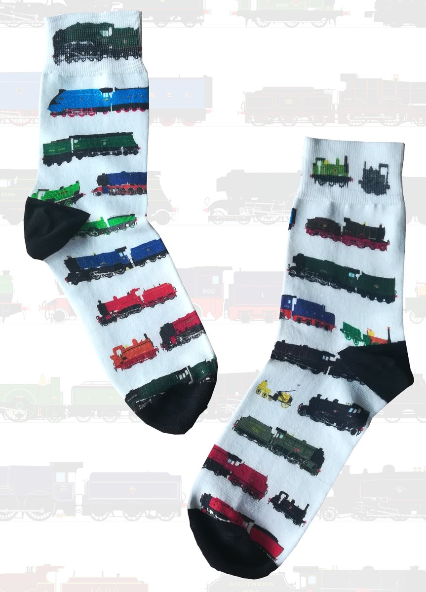 Our Steam Locomotives socks are unique and you can find them in our Etsy shop. - Continuous print - Handmade - £11.99, free post #craftbizparty #socks #london #giftideas #giftsforhim #tmrguk #traintwitter #fornetworking #handmadehour etsy.com/listing/930177…