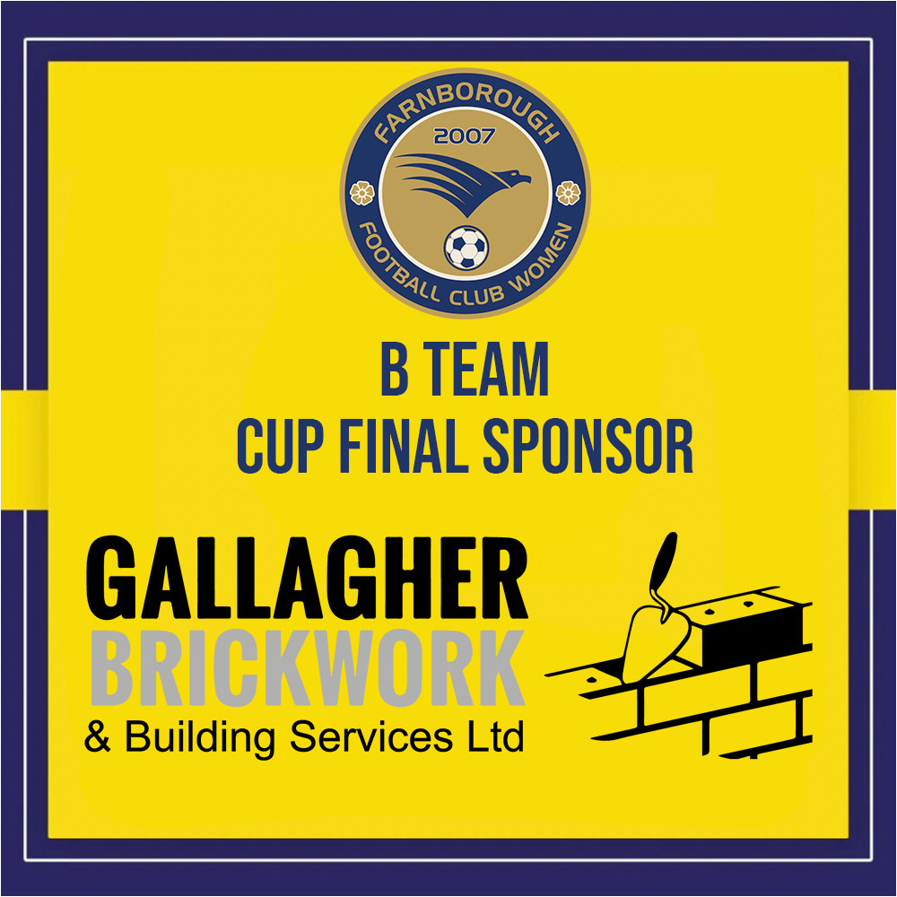 FarnboroughFCW's tweet photo. A big thank you to both Gallagher Brickwork and @TratechConsult who have assisted the B Team with transport and apparel for their upcoming final on Sunday.

It's a 12.30pm KO in the Junior Cup Final vs AFC Totton, at Snows Stadium, Salisbury Road, Totton, SO40 2RW. 

💛💙 https://t.co/Hj0glalyj3