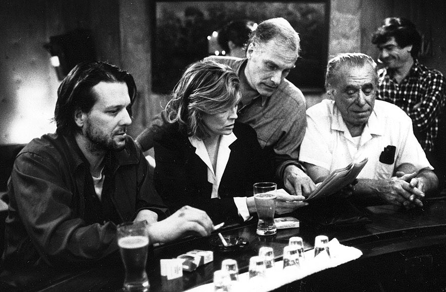 “It’s about a drunk. He just sits on a barstool night and day.”
“Do you think the people would care about such a man?”
“Listen, Jon, if I worried about what the people cared about I’d never write anything.”

(Mickey Rourke, Faye Dunaway, Barbet Schroeder, Charles Bukowski)